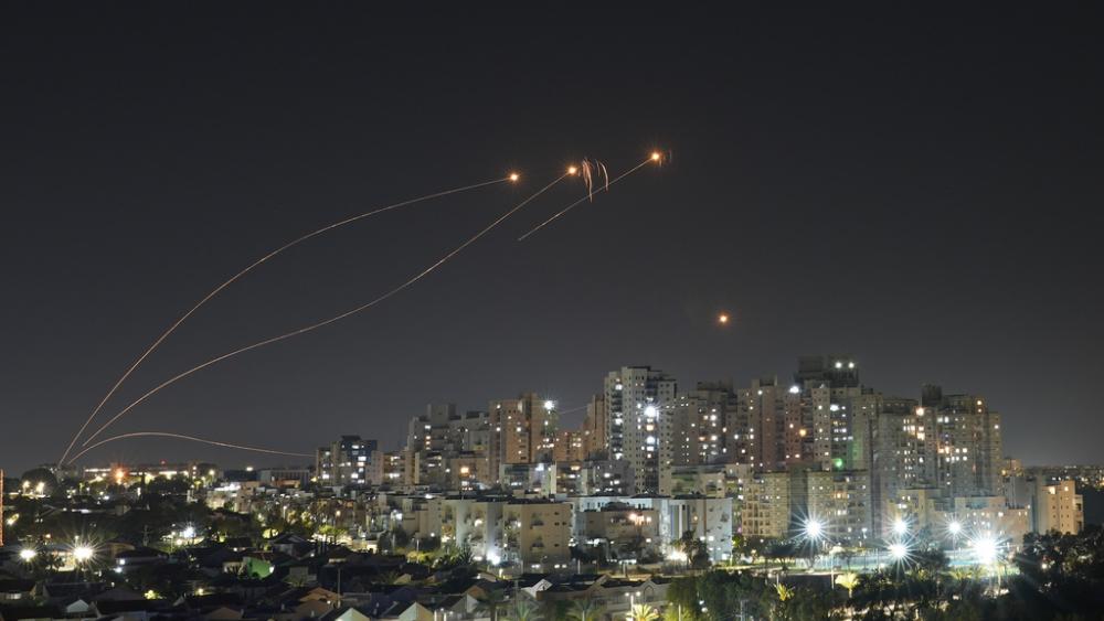 Israel&#039;s Iron Dome anti-missile system fires to intercept rockets launched from the Gaza Strip towards Israel, Wednesday, May 10, 2023. (AP Photo/Tsafrir Abayov)
