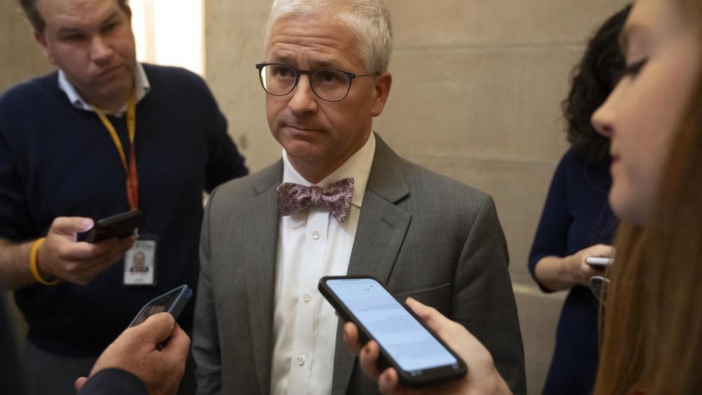 Rep. Patrick McHenry, R-N.C., talks to reporters hours before Rep. Kevin McCarthy, R-Calif., was ousted as Speaker of the House at the Capitol in Washington, Tuesday, Oct. 3, 2023. (AP Photo/Mark Schiefelbein)