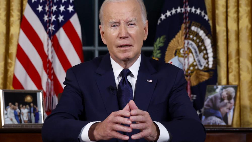 President Joe Biden speaks from the Oval Office of the White House Thursday, Oct. 19, 2023, in Washington, about the war in Israel and Ukraine. (Jonathan Ernst/Pool via AP)