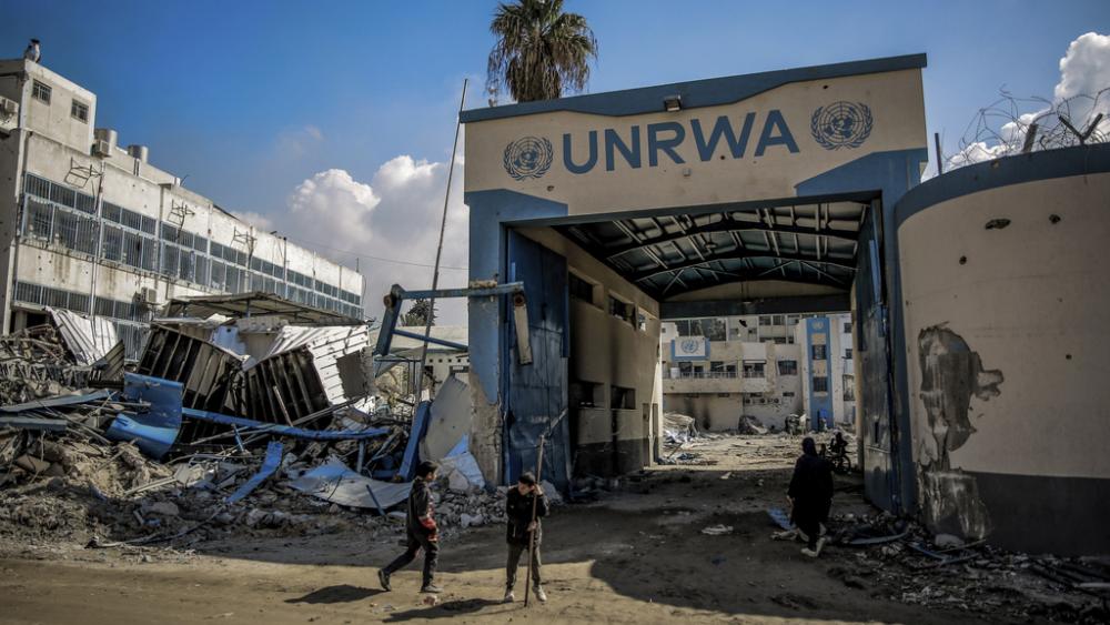 Palestinians examine the damage to UNRWA buildings in Gaza City, Feb. 10, 2024 (Photo: Omar Ishaq/Picture Alliance/dpa/AP images) FILE