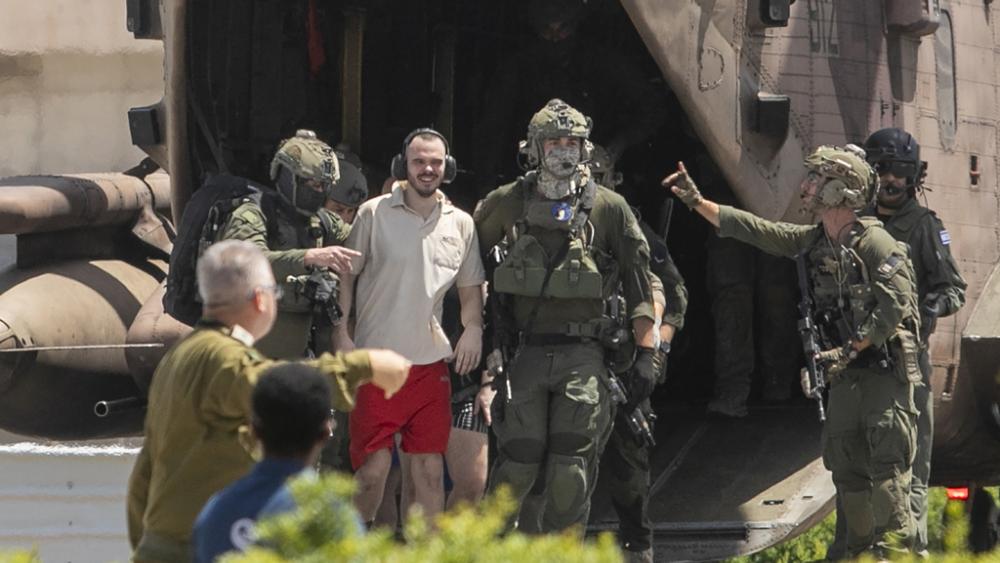 Andrey Kozlov, 27, kidnapped from Israel in a Hamas-led attack on Oct. 7, 2023, arrives by helicopter to the Sheba Medical Center in Ramat Gan, Israel, Saturday, June 8, 2024. (AP Photo/Tomer Appelbaum)