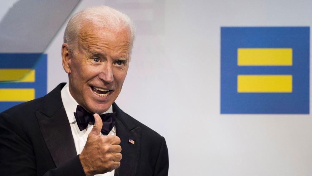 Joe Biden addresses the pro-LGBT Human Rights Campaign National Dinner in Washington, D.C., Sept. 15, 2018. (AP Photo/Cliff Owen)