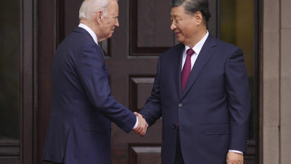 President Joe Biden greets China&#039;s President President Xi Jinping, Nov, 15, 2023. (Doug Mills/The New York Times via AP, Pool)