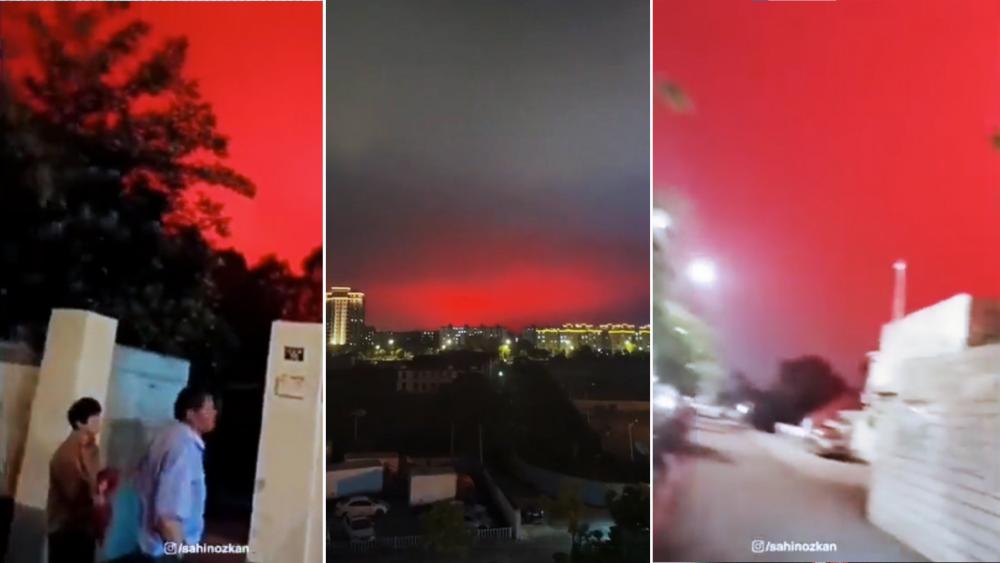 Red skies over China (Image: screen shots from Twitter)