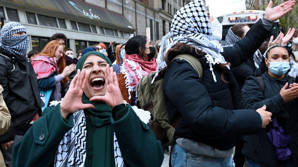 Palestinian supporters protest at Columbia University. (Photo by: Andrea Renault/STAR MAX/IPx) 