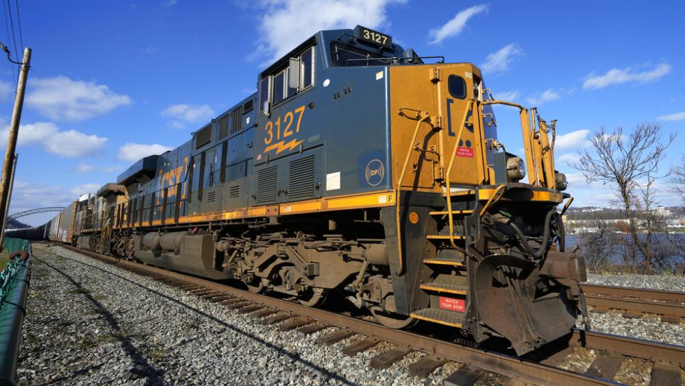 A CSX freight train sits on a siding in downtown Pittsburgh Saturday, Nov. 19, 2022. (AP Photo/Gene J. Puskar)