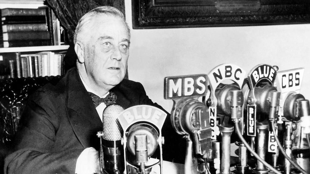 President Franklin D. Roosevelt at the White House in Washington, D.C., delivering a national radio address on January 11, 1944.  A little over five months later, he would address the nation about the D-Day invasion. (Image credit: Wikimedia.org)