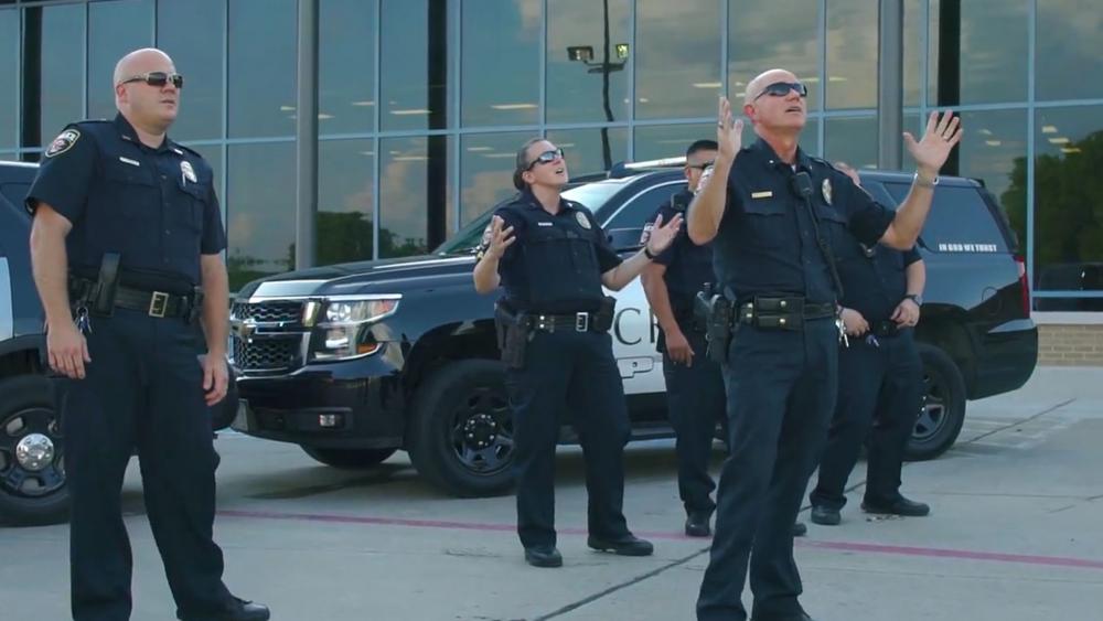 Officers of the Crandall, Texas Police Department appear in their lip-sync version of the popular Christian song &quot;God&#039;s Not Dead.&quot; Photo courtesy:  Crandall Police Department/Facebook