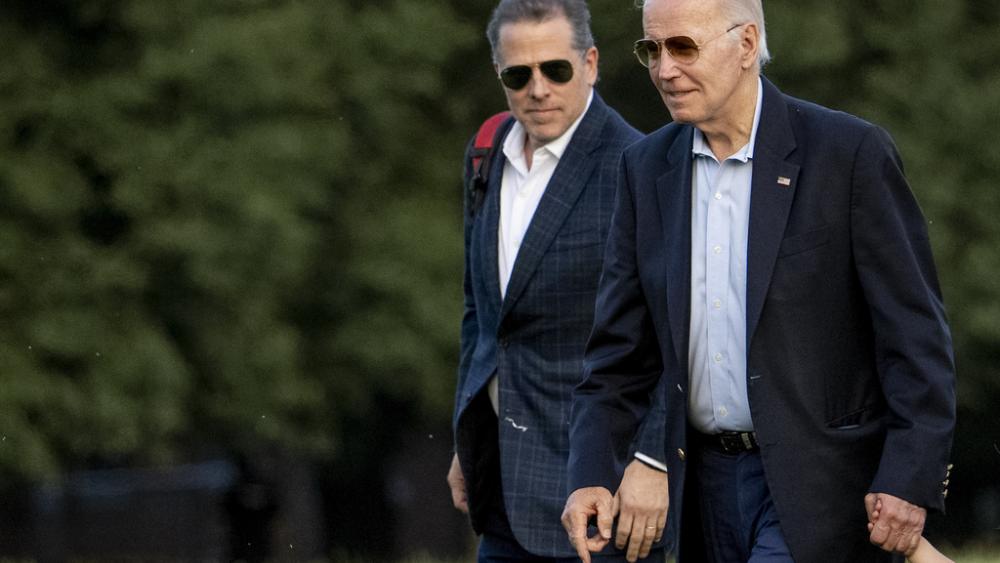 President Joe Biden, and his son Hunter Biden arrive at Fort McNair, Sunday, June 25, 2023, in Washington. The Biden&#039;s are returning from Camp David. (AP Photo/Andrew Harnik)