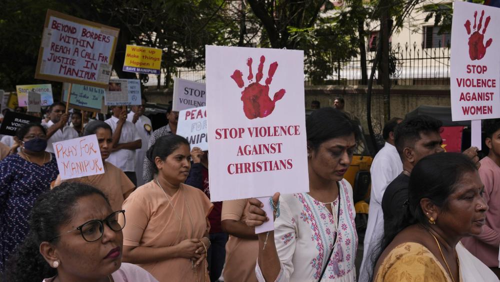 Christians rally for peace after more than 150 people were killed in Manipur state, India, Aug. 25, 2023.  (AP Photo/Mahesh Kumar A.)