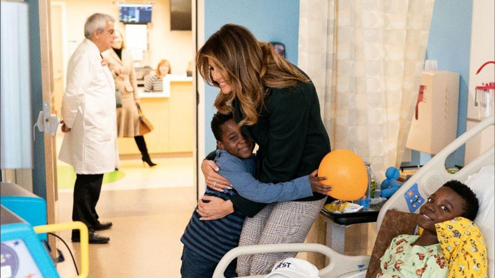 First Lady Melania Trump visits with patients and family members during a tour of the pediatric wing at Boston Medical Center, November 6, 2019 (Official White House Photo by Andrea Hanks)
