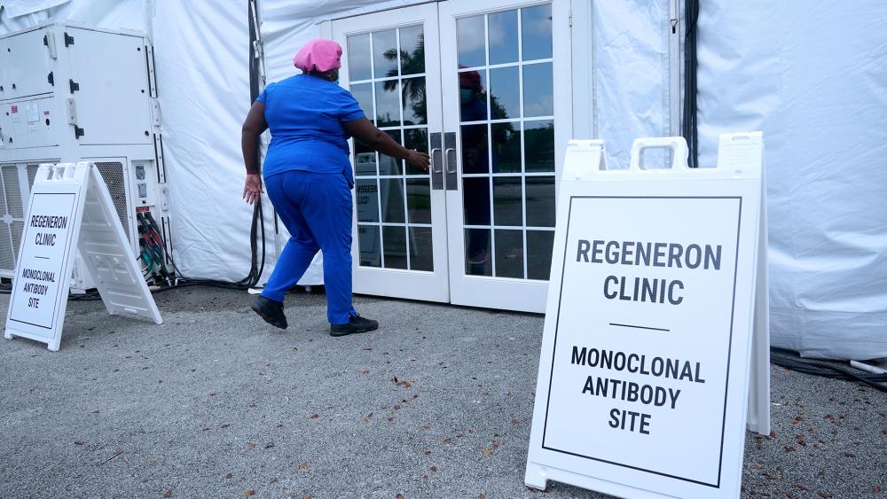 Numerous sites are open around Florida offering monoclonal antibody treatment sold by Regeneron to people who have tested positive for COVID-19. (AP Photo/Marta Lavandier)