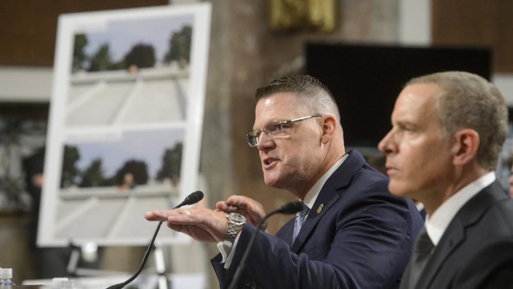 PHOTO: U.S. Secret Service Acting Director Ronald Rowe, and FBI Deputy Director Paul Abbate testify during a Senate hearing on the security failures leading to the assassination attempt on President Donald Trump, July 30, 2024. (AP Photo/Rod Lamkey, Jr.)