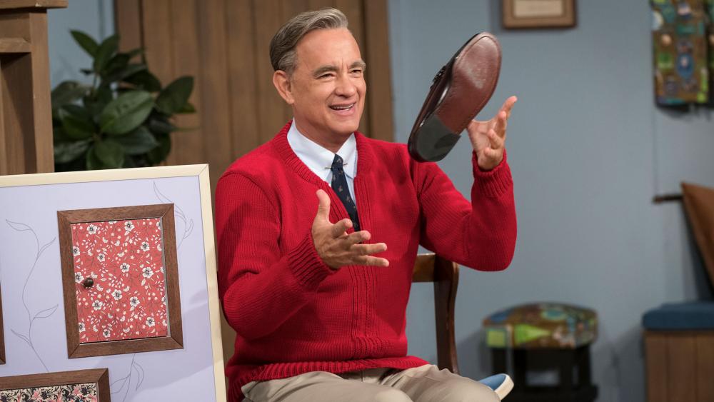 This image released by Sony Pictures shows Tom Hanks as Mister Rogers in a scene from &quot;A Beautiful Day In the Neighborhood,&quot; in theaters on Nov. 22. (Lacey Terrell/Sony-Tristar Pictures via AP)