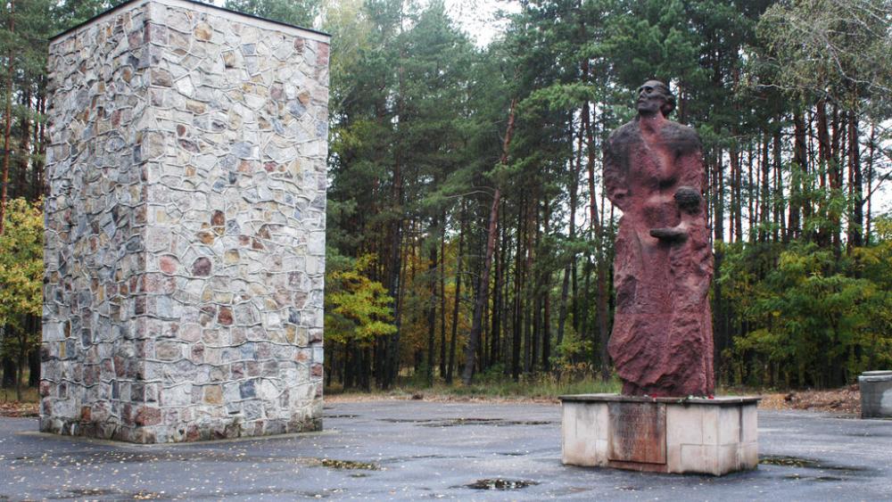 In this photo taken Oct. 11, 2003, a monument commemorating the estimated 250,000 people who were killed at the Nazi death camp of Sobibor is seen on the former camp grounds in Sobibor, eastern Poland. (AP Photo)