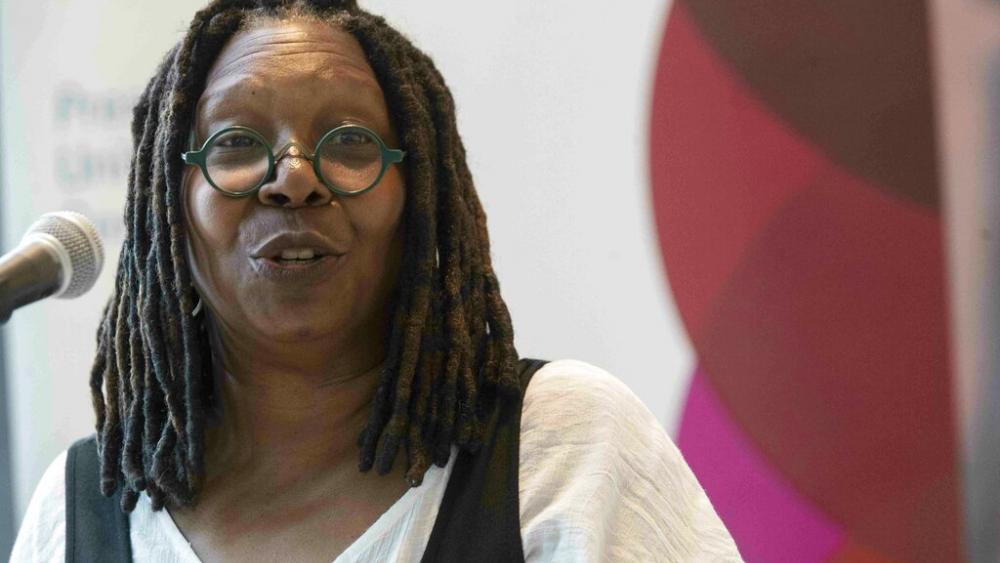 Actress Whoopi Goldberg speaks during the opening of the "Planet or Plastic?" exhibit, Tuesday, June 4, 2019 at United Nations headquarters. (AP Photo/Mary Altaffer)