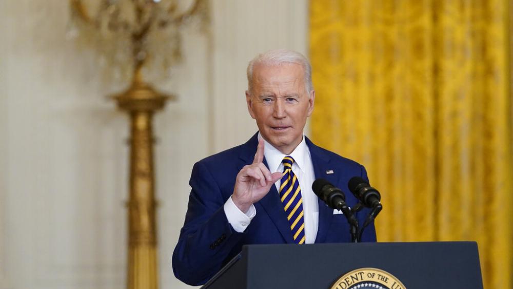 President Joe Biden speaks during a news conference in the East Room of the White House in Washington, Wednesday, Jan. 19, 2022.  (AP Photo/Susan Walsh)