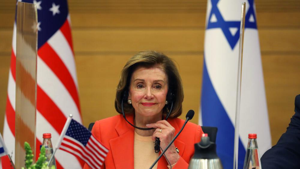 U.S. Speaker of the House of Representatives Nancy Pelosi at the Israeli Parliament, in Jerusalem, Israel, Wednesday, Feb. 16, 2022. (AP Photo)