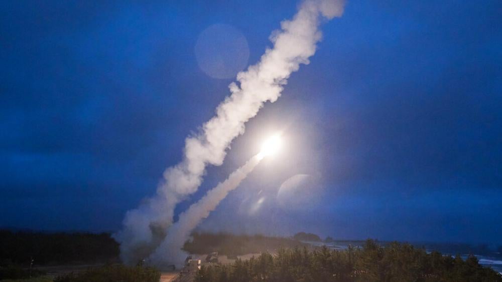 In this photo released by South Korea Defense Ministry via Yonhap, a missile is fired during a joint training between U.S. and South Korea at an undisclosed location in South Korea, Monday, June 6, 2022. (South Korea Defense Ministry/Yonhap via AP)