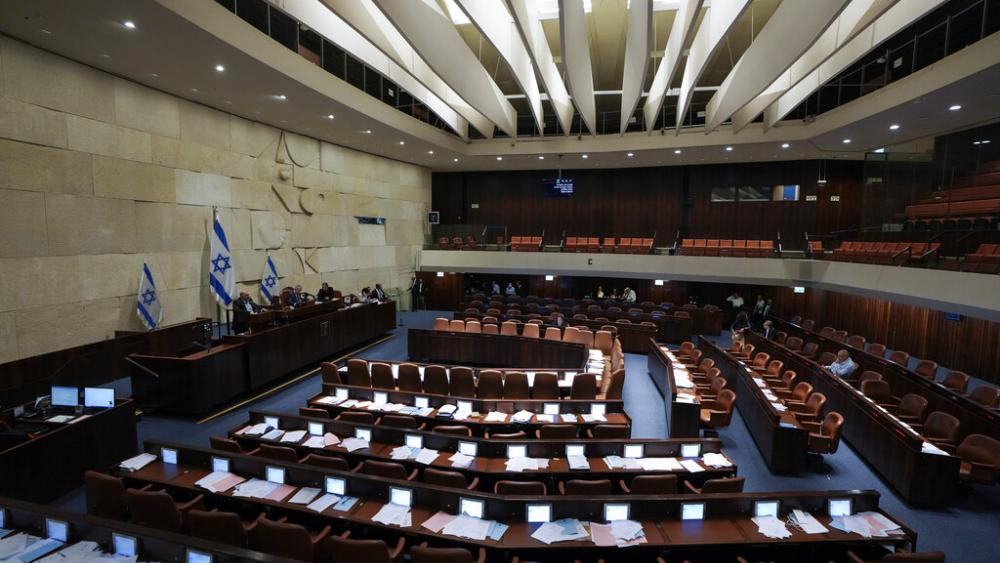 A view shows the plenum at the Knesset, Israel's parliament, in Jerusalem, Thursday, June 30, 2022. (AP Photo/Ariel Schalit)