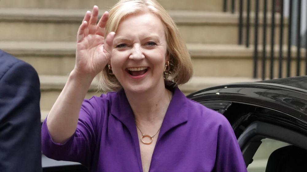 Liz Truss arrives at Conservative Central Office in Westminster after winning the Conservative Party leadership contest in London, Monday, Sept. 5, 2022. (AP Photo)