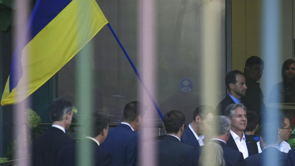 U.S. Secretary of State Antony Blinken, third right, arrives to visit a children&#039;s hospital in Kyiv, Ukraine, Thursday Sept. 8, 2022 during his trip to Ukraine. (AP Photo)