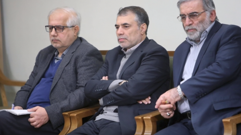 AP Still: Mohsen Fakhrizadeh, right, sitting in a meeting with Supreme Leader Ayatollah Ali Khamenei. 23 Jan. 2019