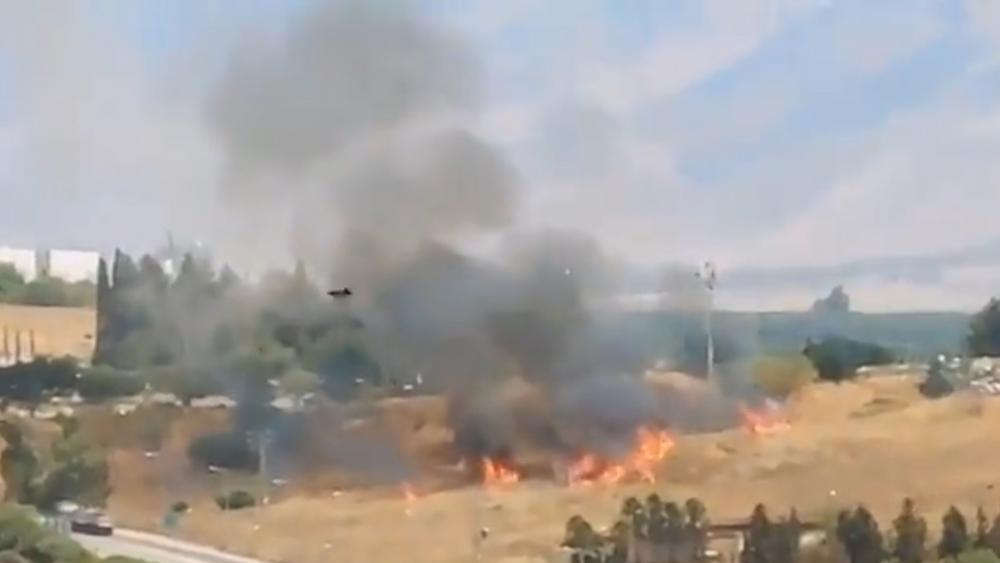 Aftermath of a rocket that hit Israel after being fired from Lebanon. Screenshot of footage from the IDF. Aug. 4, 2021.