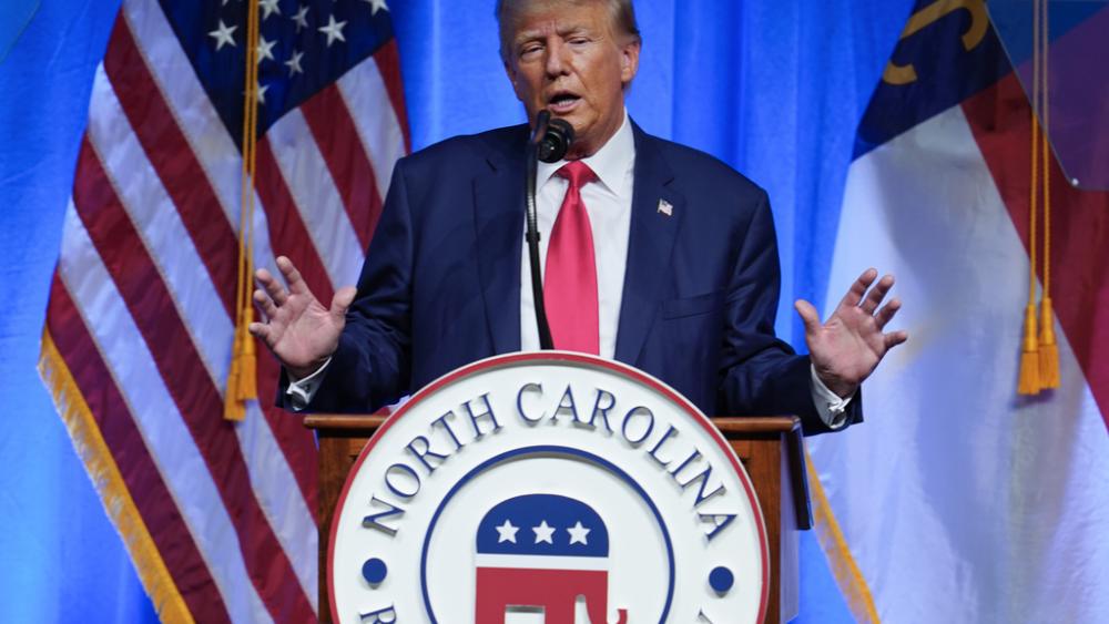 Former President Donald Trump speaks during the North Carolina Republican Party Convention in Greensboro, N.C., Saturday, June 10, 2023. (AP Photo/George Walker IV)