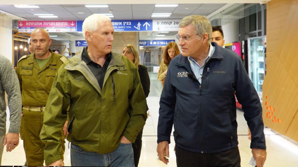 Former VP Mike Pence in an exclusive interview with CBN News at Barzilai Hospital in Ashkelon, Israel. Photo Credit: CBN News.