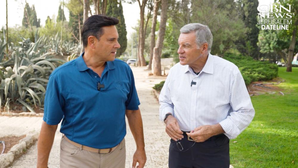 CBN News Jerusalem Bureau Chief Chris Mitchell talks with Paul Petitte on his first visit to Israel while on assignment, August 11, 2025. Photo Credit: CBN News.