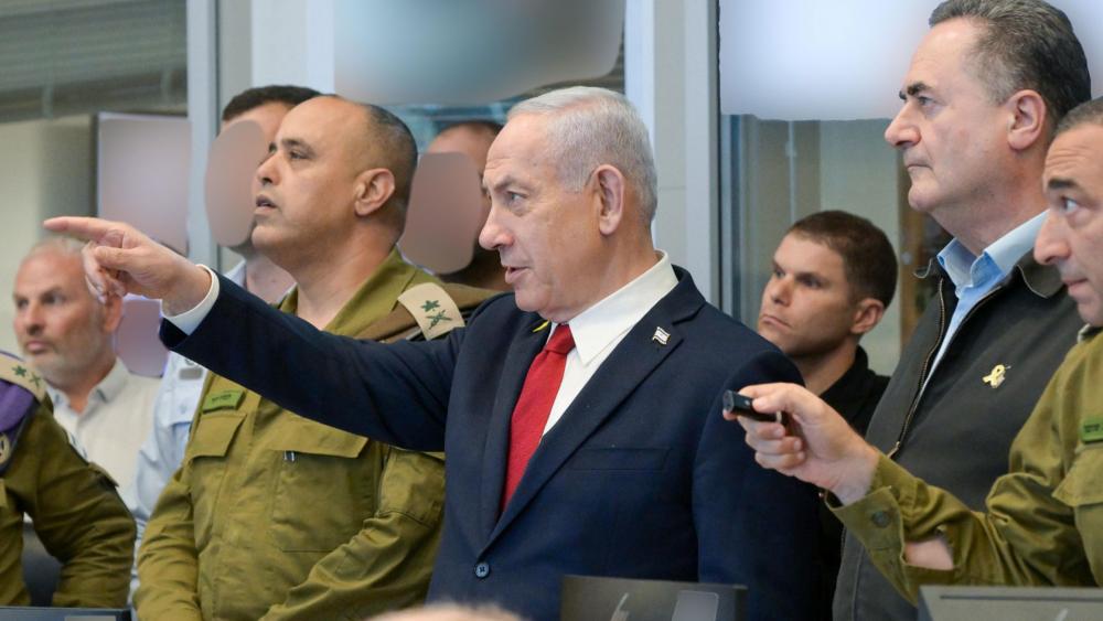 Prime Minister Benjamin Netanyahu at the Air Force Command Center in The Kirya, observing the attack in Yemen on September 16, 2025. Photo Credit: Ma&#039;ayan Toaf, GPO.