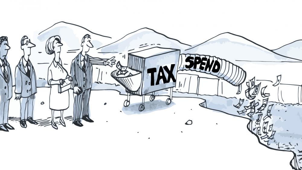 Tax and spend cartoon (Adobe stock)