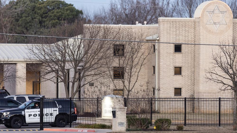 A hostage taker was killed at the Congregation Beth Israel synagogue, Sunday, Jan. 16, 2022, in Colleyville, Texas.  (AP Photo/Brandon Wade)