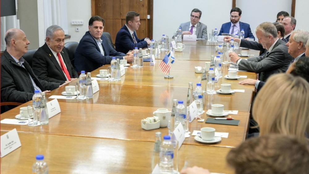 Prime Minister Benjamin Netanyahu meets with a bipartisan U.S. Senate delegation led by Lindsey Graham (R-SC) in Tel Aviv. February 17, 2025. Photo Credit: Ma&#039;ayan Toaf (GPO).